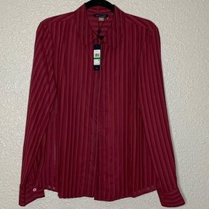 NWT Tommy Hilfiger Burgundy Red Sheer Button Top